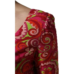 Red Paisley Floral Print Sheath Midi Dress