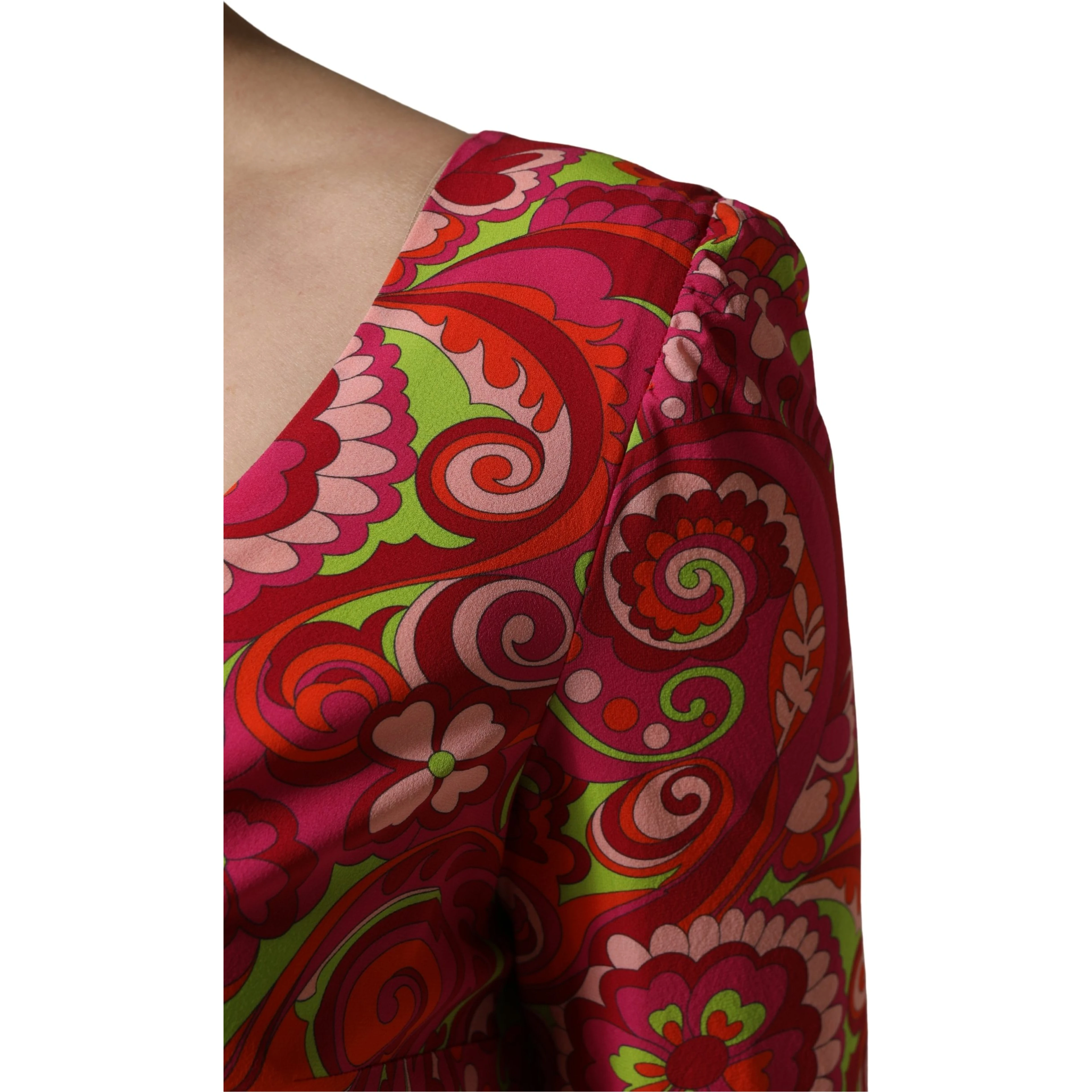 Red Paisley Floral Print Sheath Midi Dress