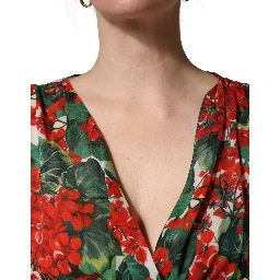 Multicolor Floral Long Sleeves V-neck Dress