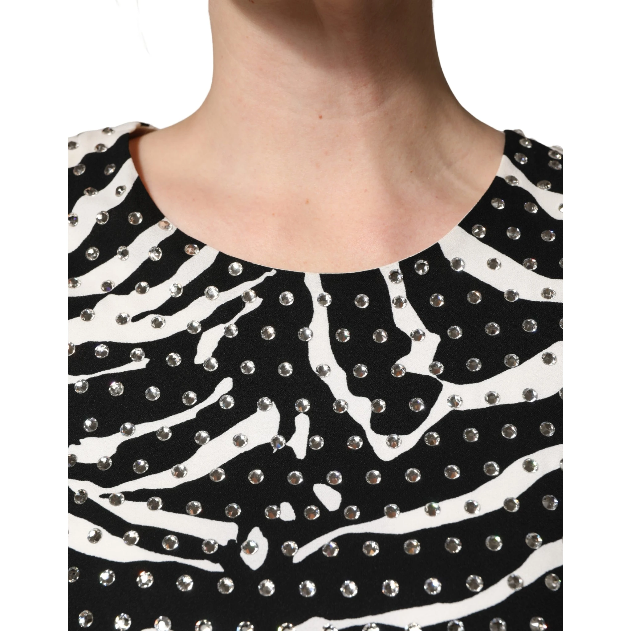 Black White Zebra Rhinestones Mini Dress
