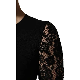 Black Viscose Lace Long Sleeves Mini Dress