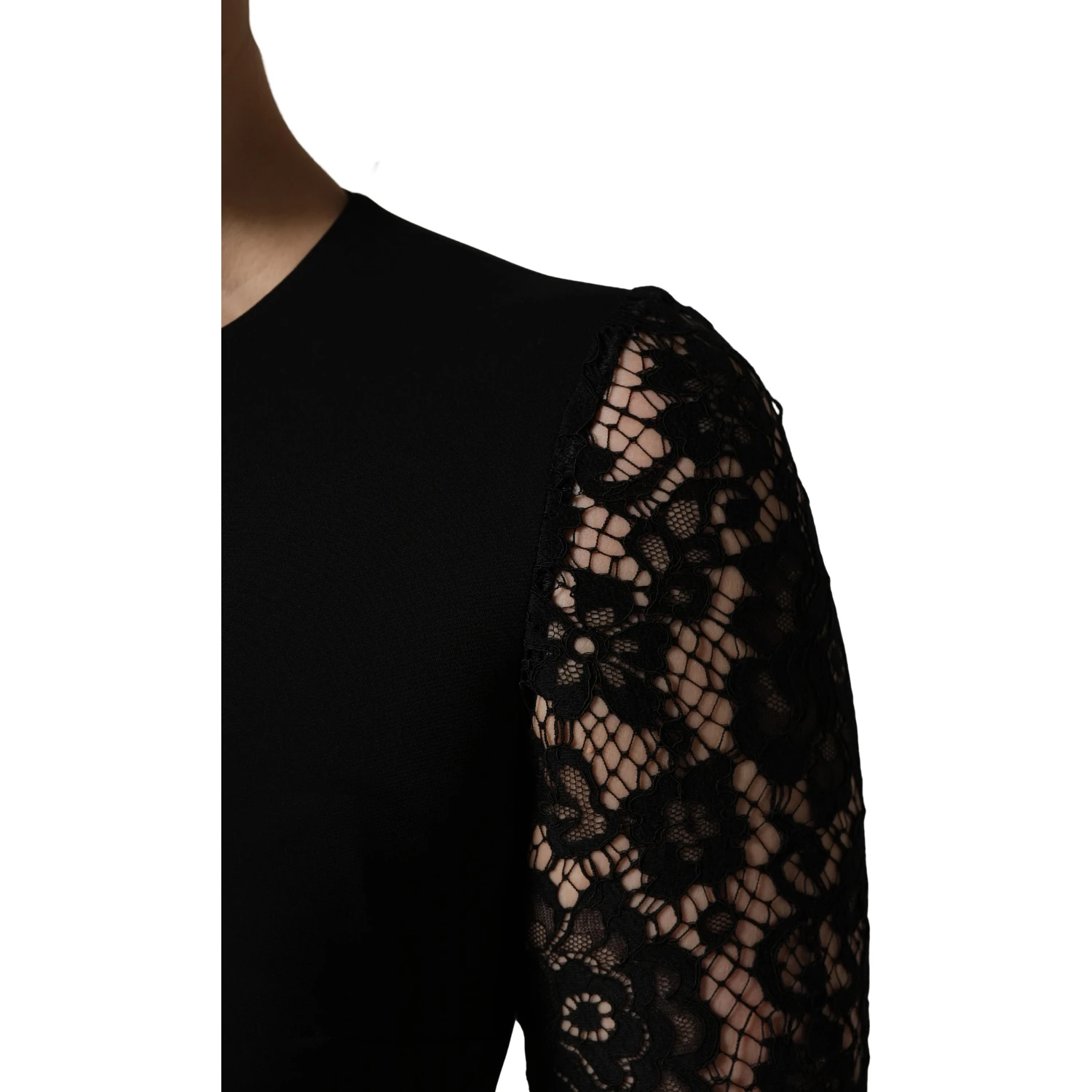 Black Viscose Lace Long Sleeves Mini Dress