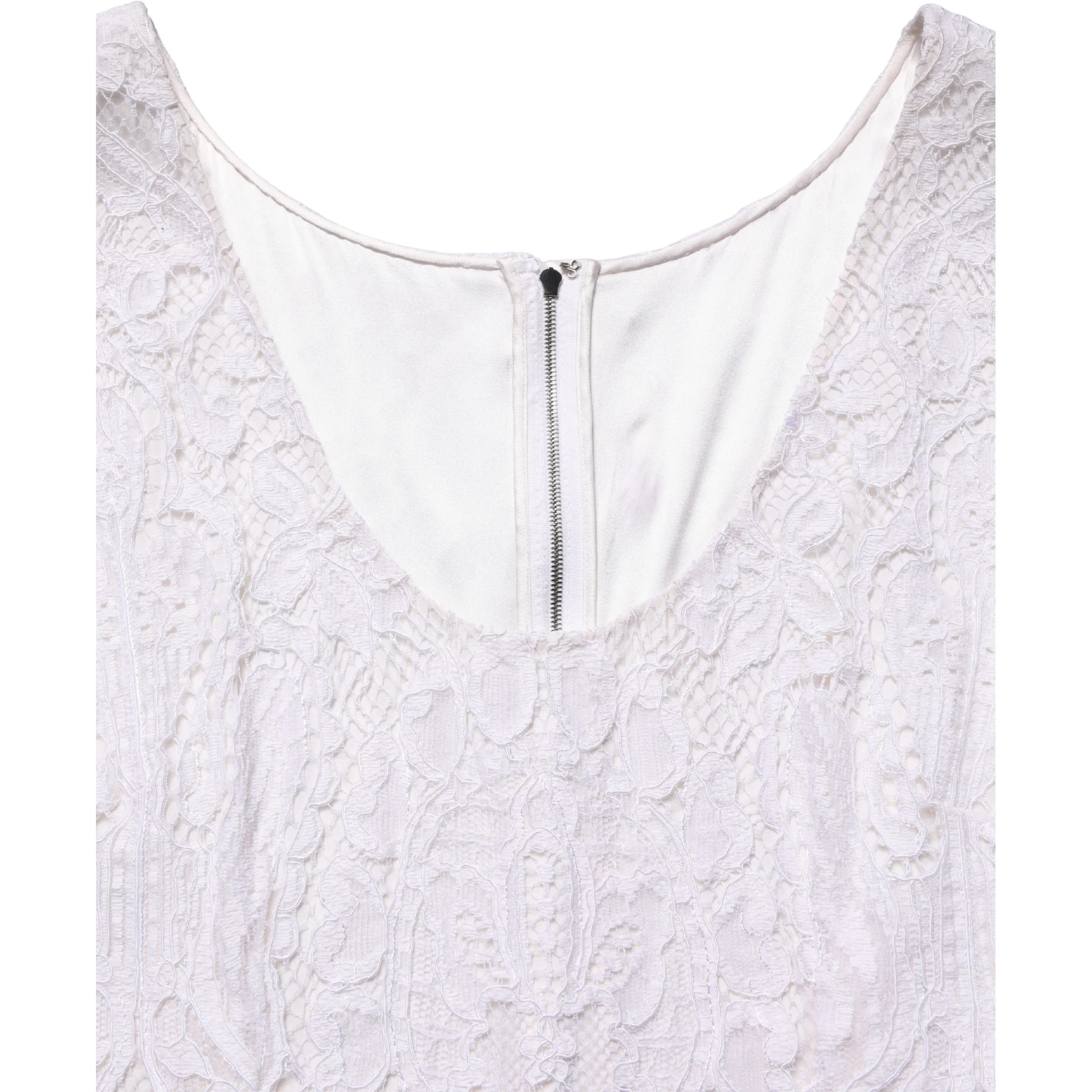 White Floral Lace Sleeveless Midi Dress