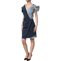 Blue Cotton Patchwork Denim Mini Sheath Dress