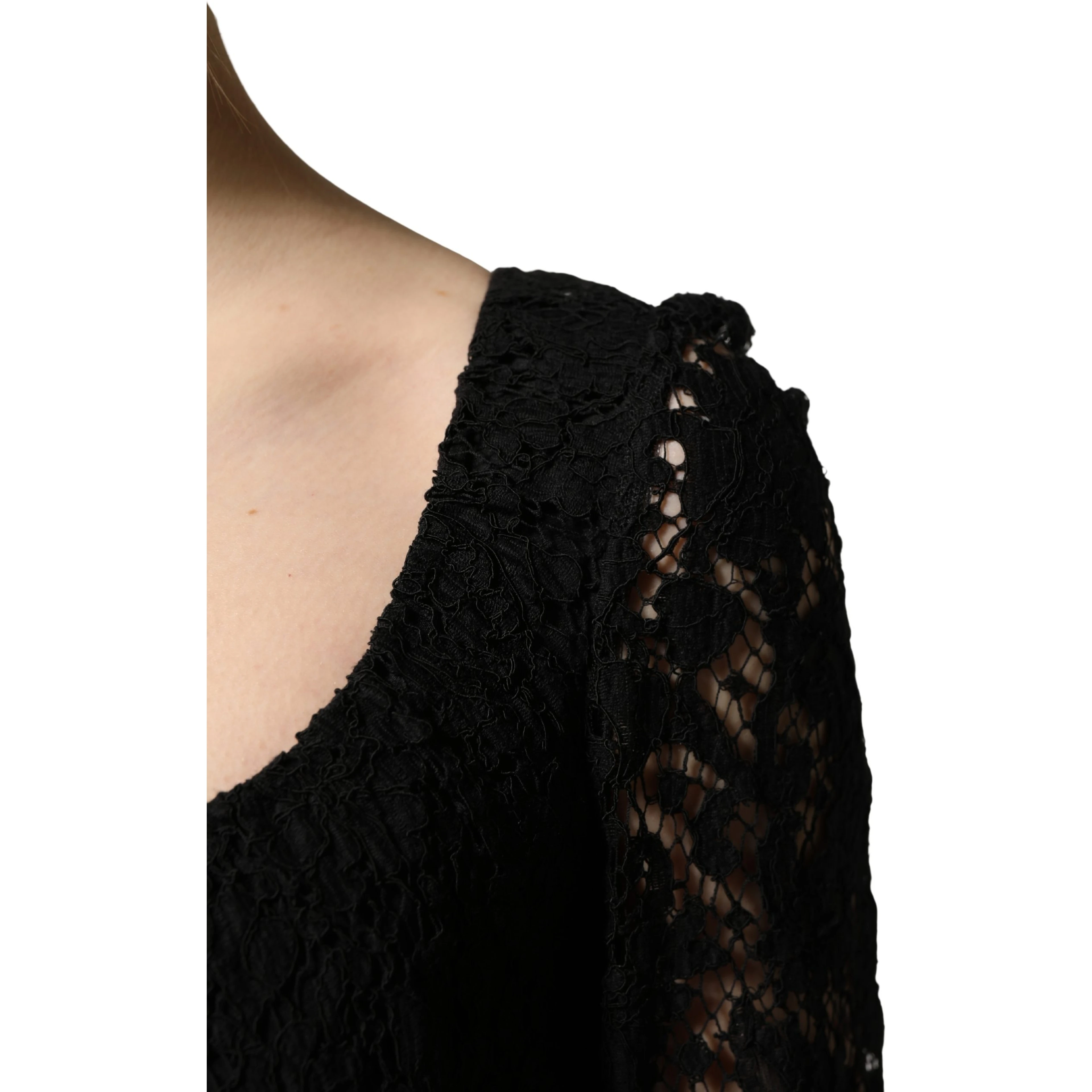 Black Lace Square Neck LongSleeve Maxi Dress