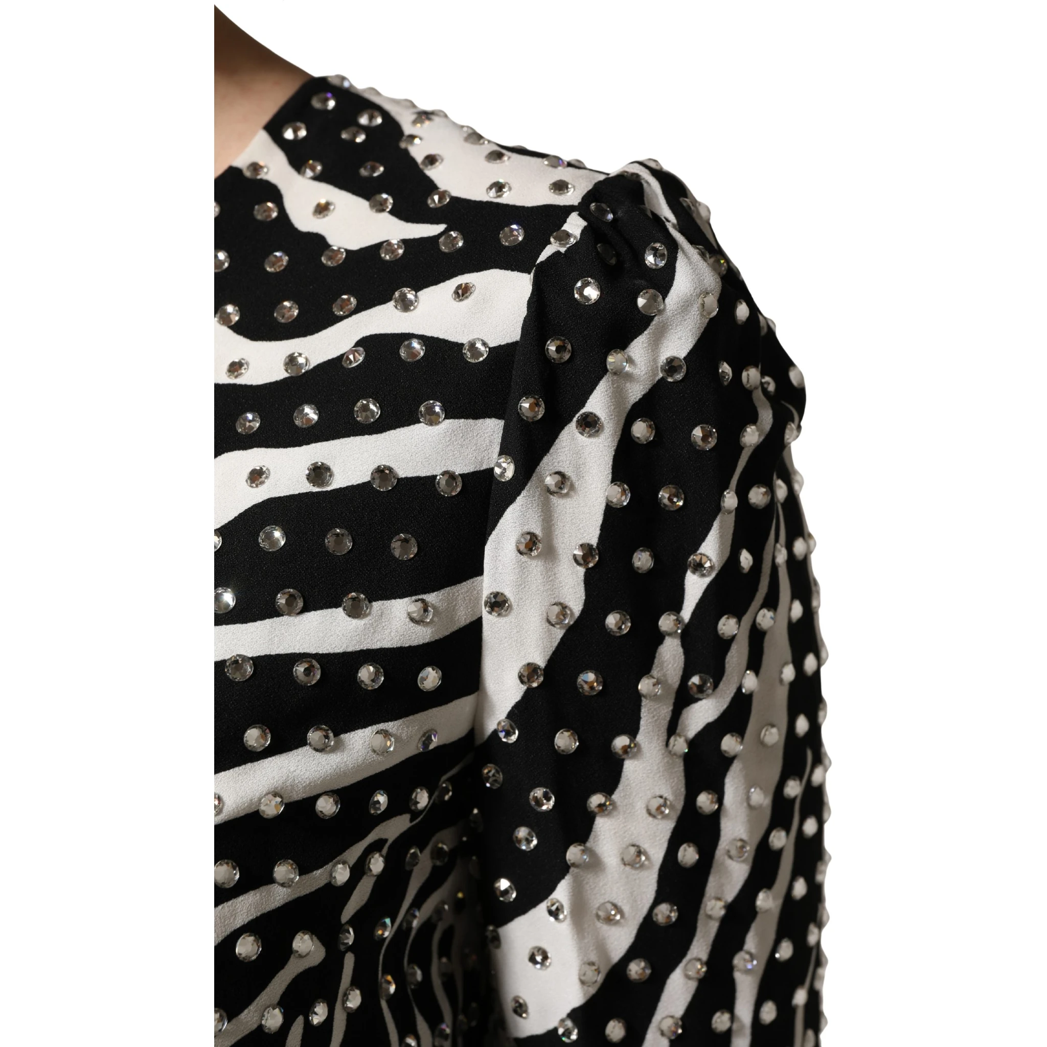 Black White Zebra Rhinestones Mini Dress