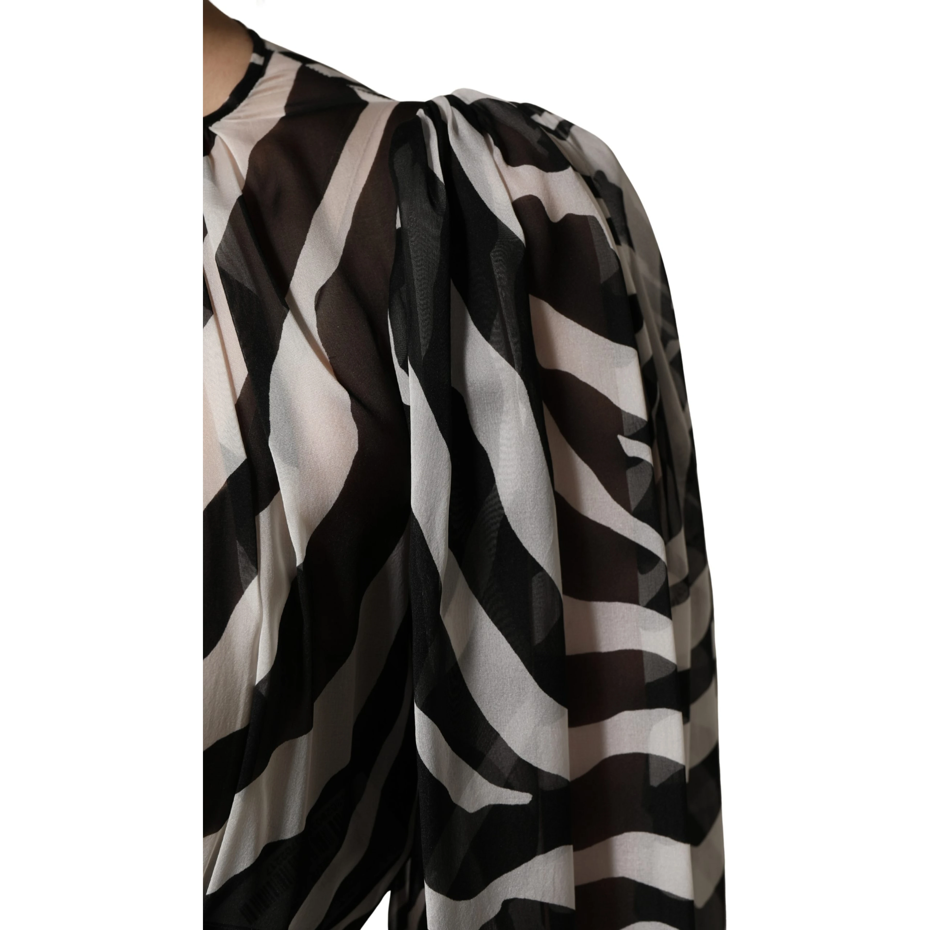 Black White Zebra Puff Sleeves Mini Dress