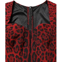 Red Leopard Print Sheath Long Sleeve Dress