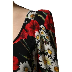 Black Floral Silk Long Sleeves Gown Dress