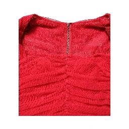 Red Cotton Ruched Stretch Tulle Midi Dress