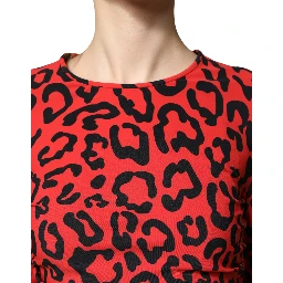 Red Leopard Print Long Sleeves Midi Dress
