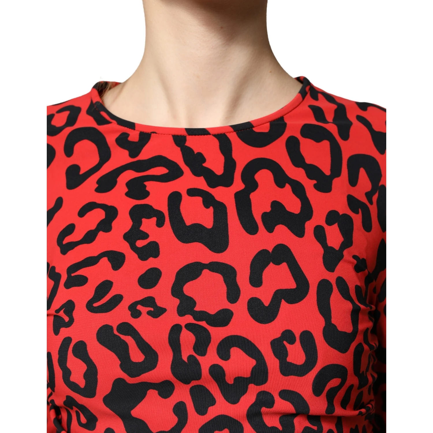 Red Leopard Print Long Sleeves Midi Dress