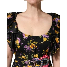 Black Purple Crystal Brooch Silk Midi Dress