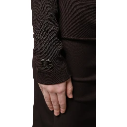 Brown Turtleneck Jersey Long Maxi Dress