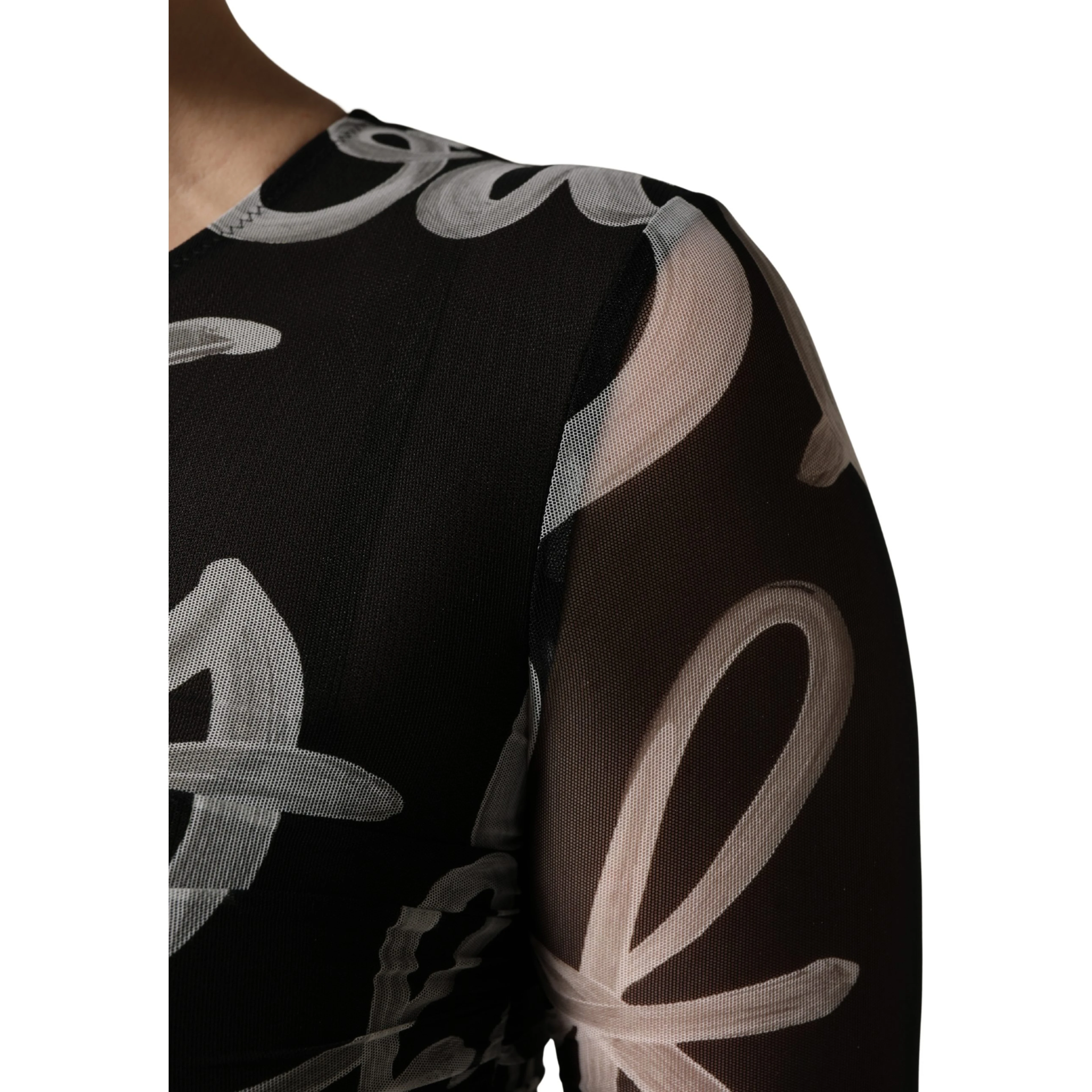 Black White Long Sleeve Printed Mini Dress