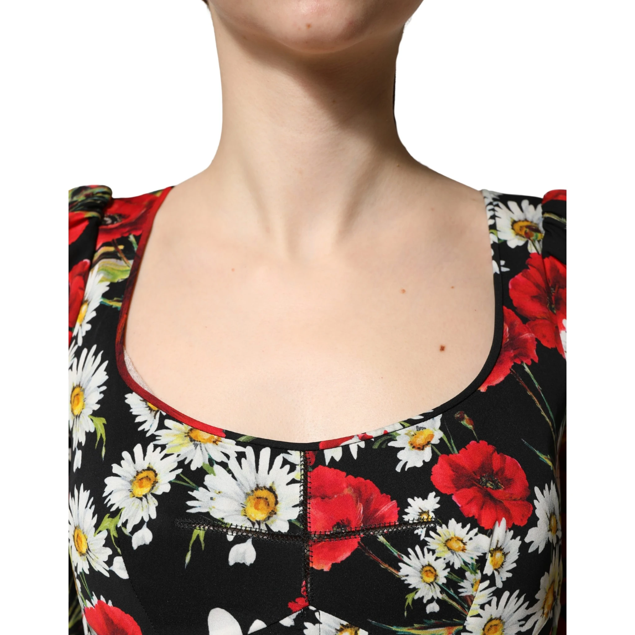 Black Floral Silk Long Sleeves Gown Dress