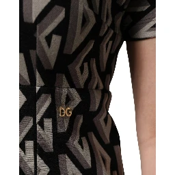 Black Logo Print Cotton Knee Length Dress