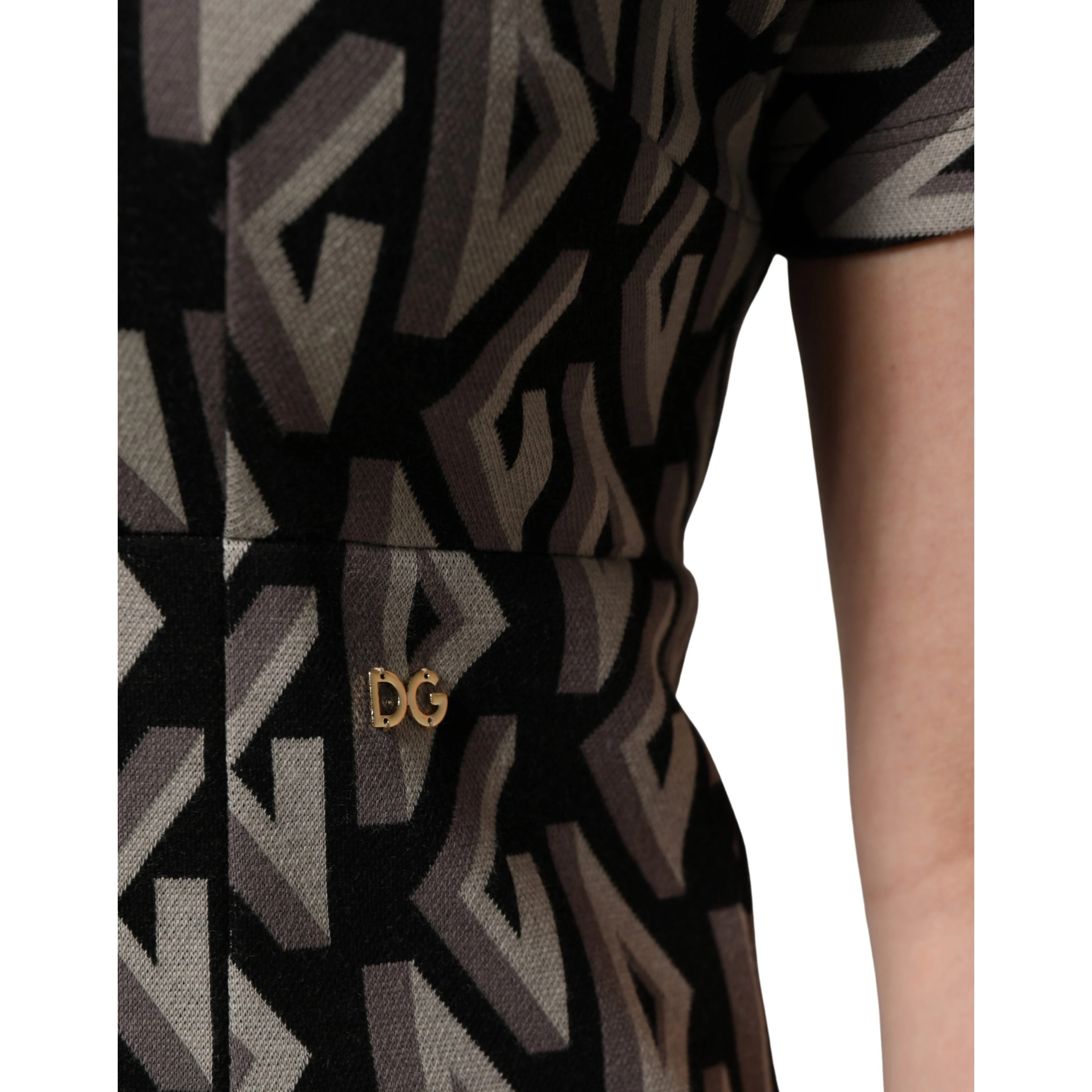 Black Logo Print Cotton Knee Length Dress