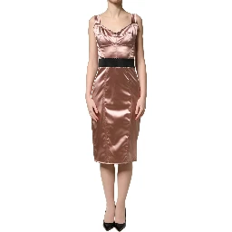Pink Satin Sweetheart Sheath Corset Midi Dress