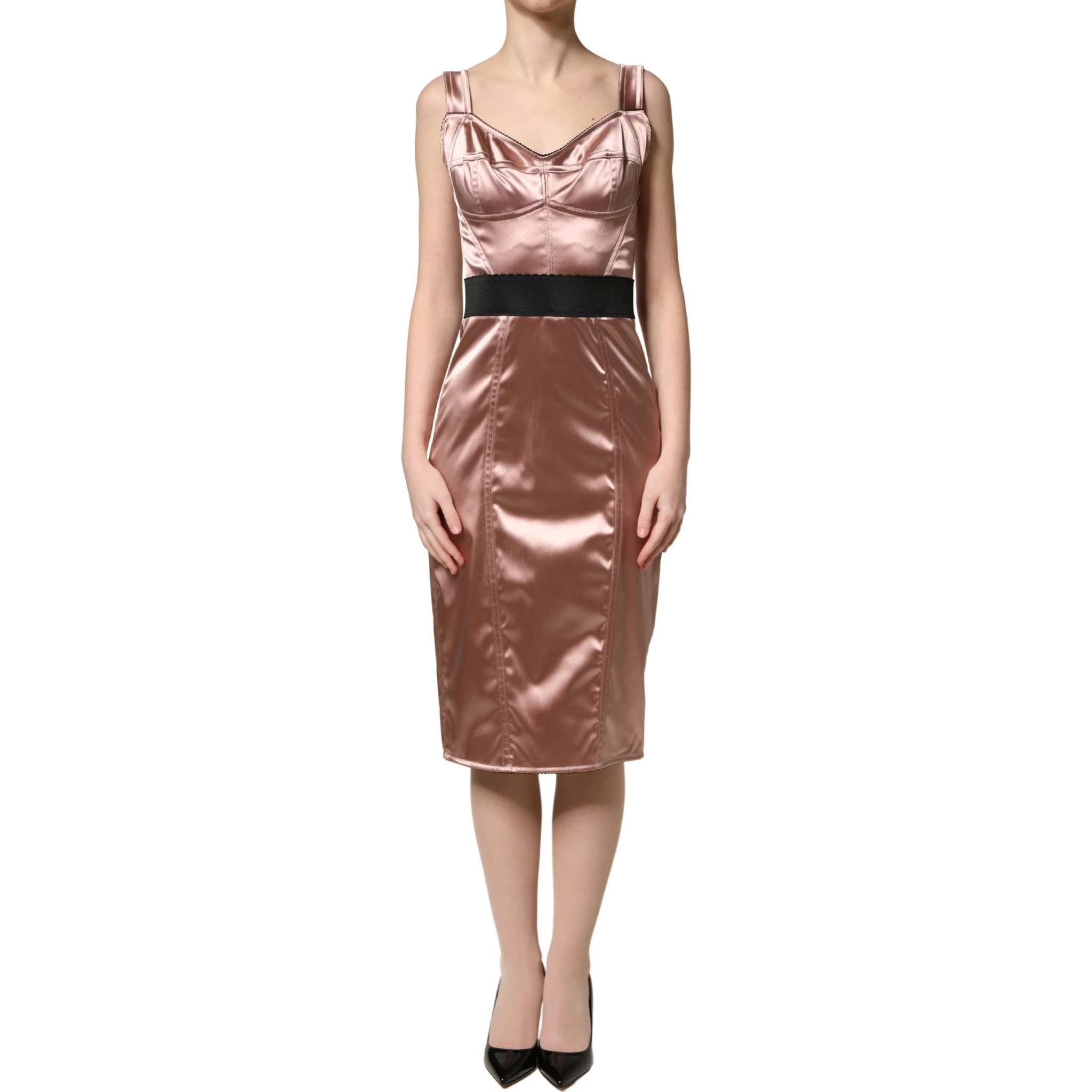 Pink Satin Sweetheart Sheath Corset Midi Dress