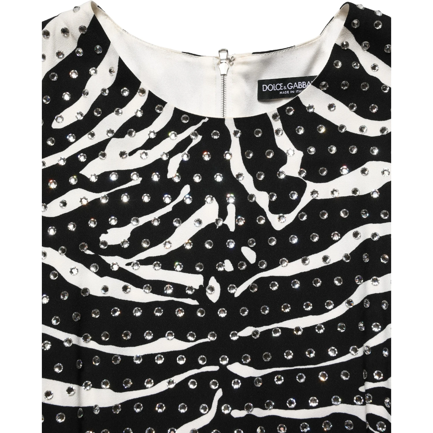 Black White Zebra Rhinestones Mini Dress