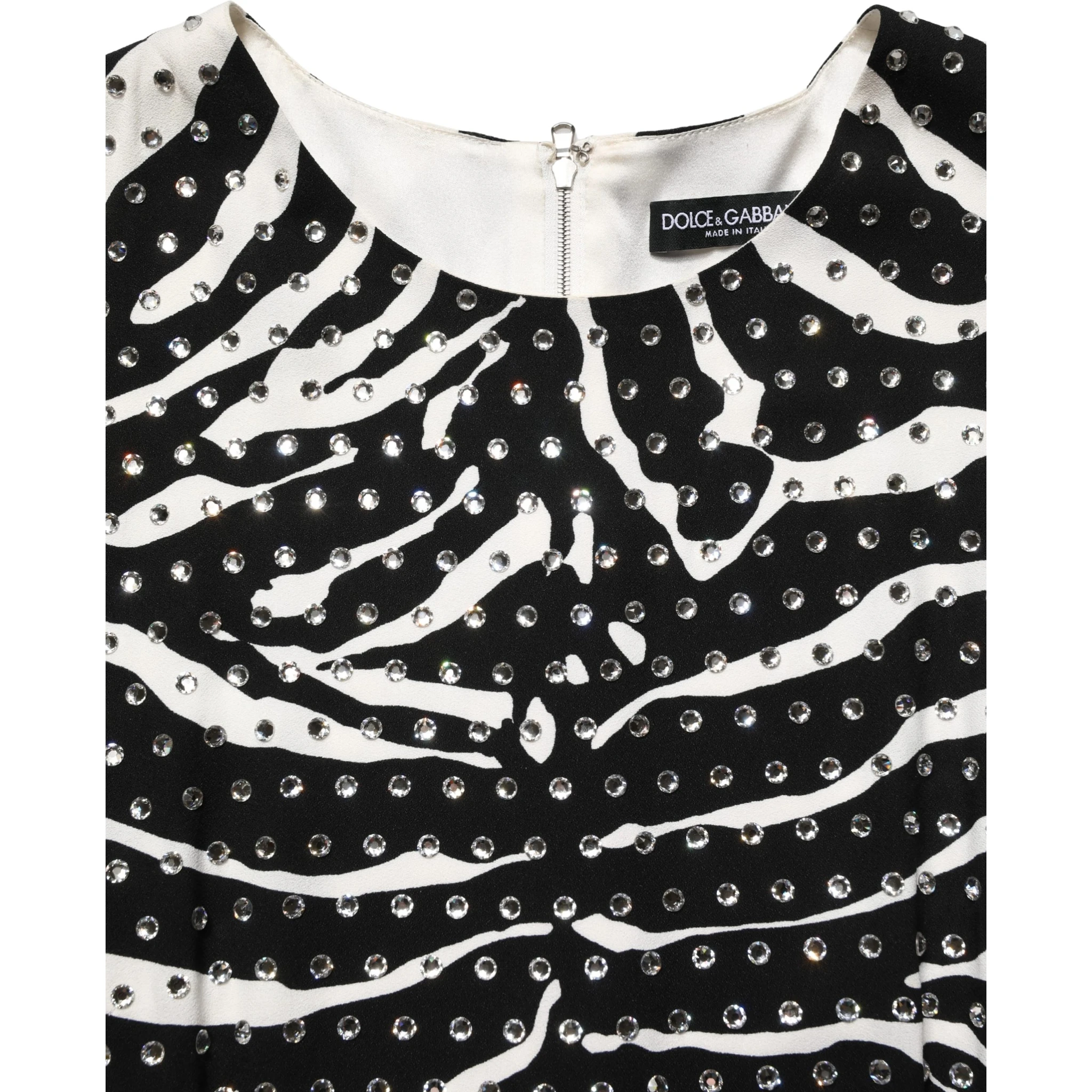 Black White Zebra Rhinestones Mini Dress
