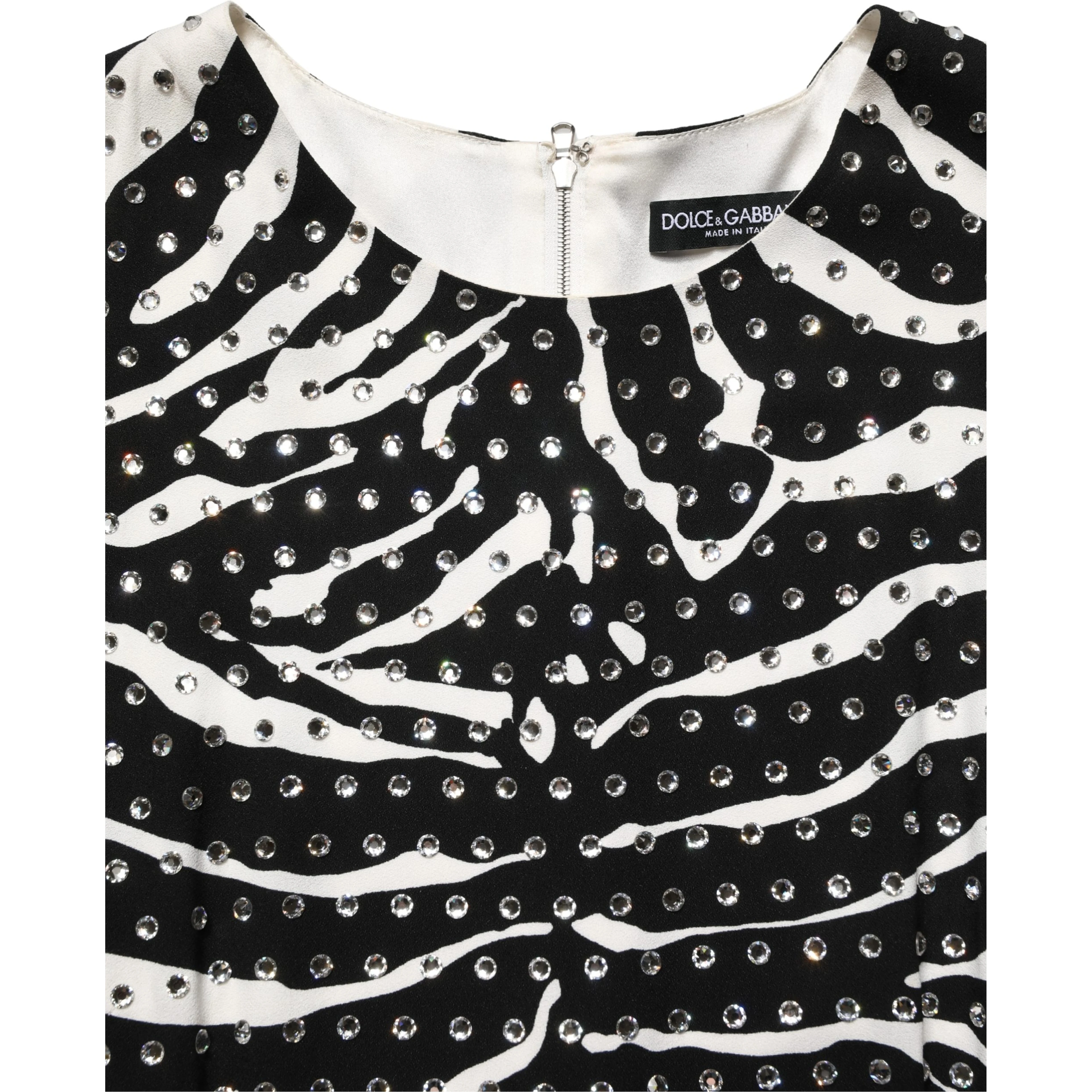 Black White Zebra Rhinestones Mini Dress