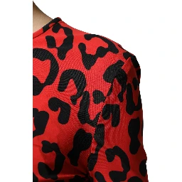 Red Leopard Print Long Sleeves Midi Dress