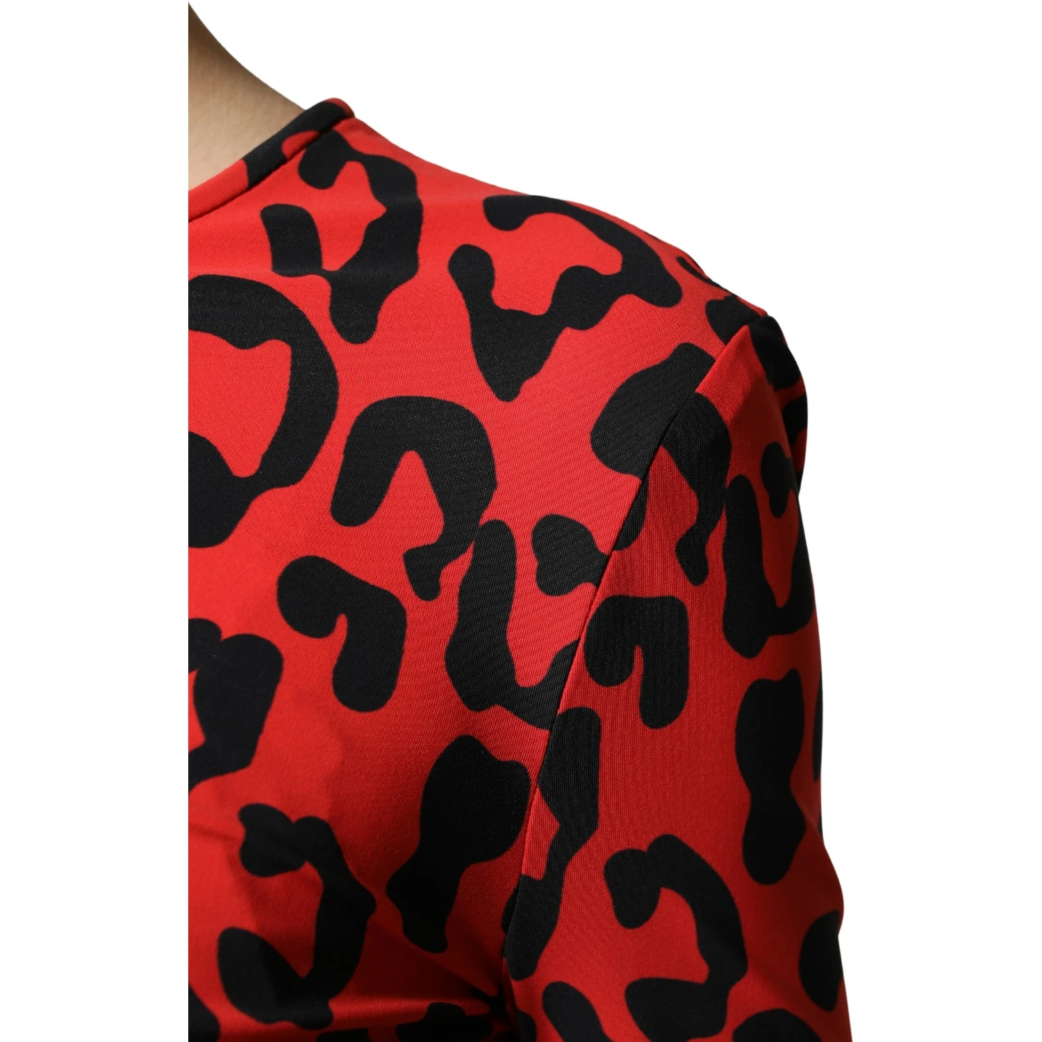Red Leopard Print Long Sleeves Midi Dress