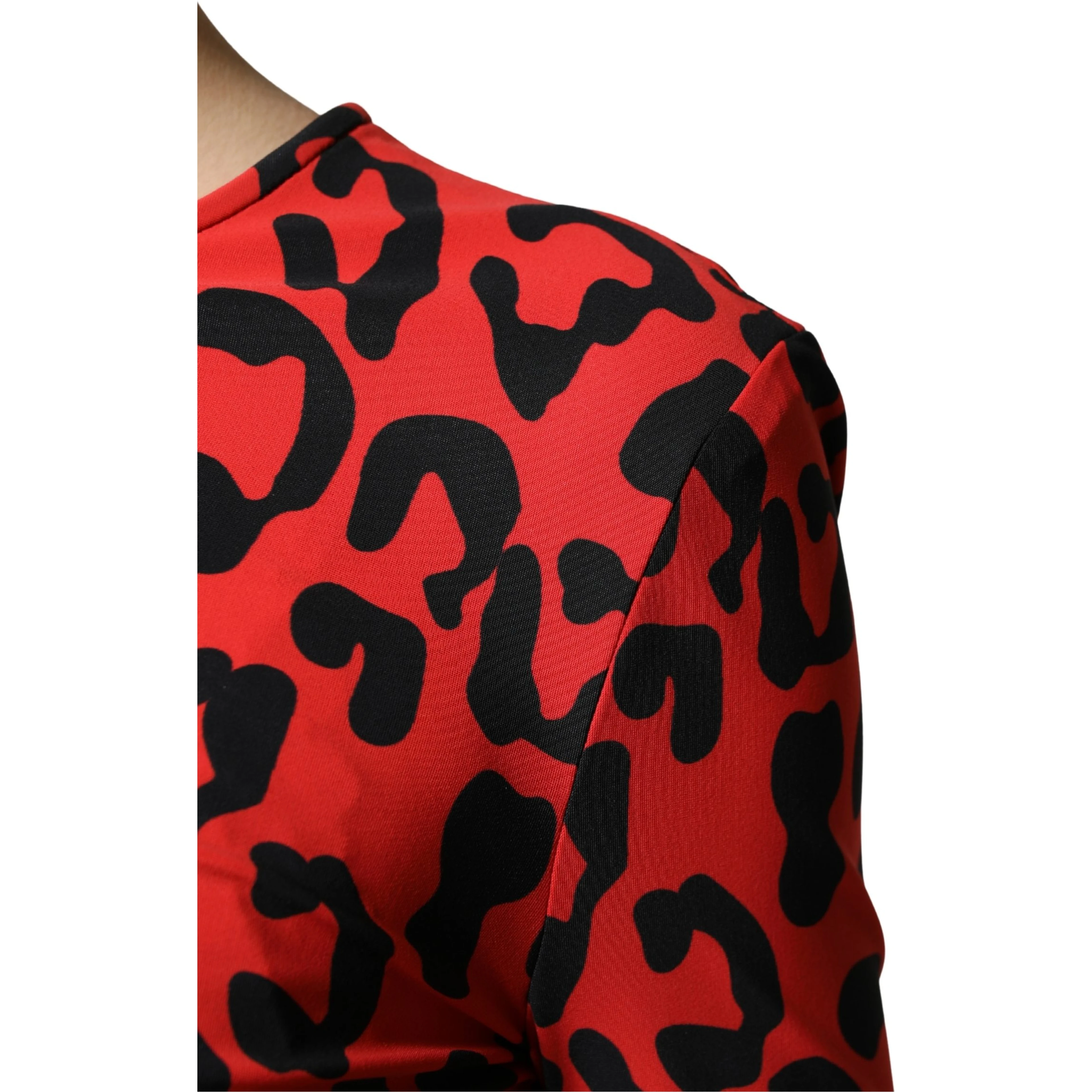 Red Leopard Print Long Sleeves Midi Dress