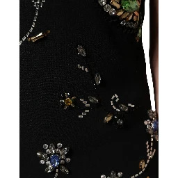 Black Sleeveless Floral Bead Embellishments Dress