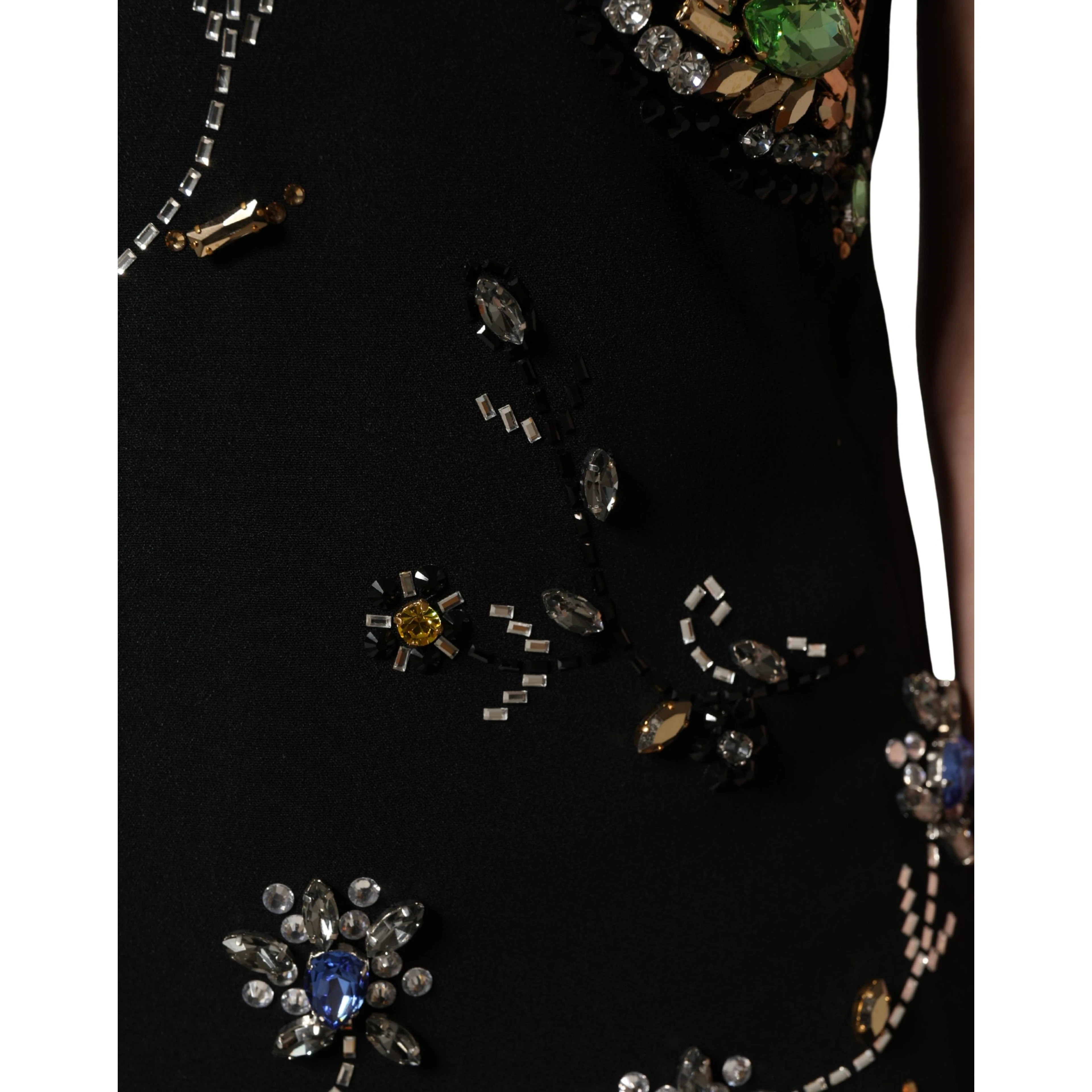 Black Sleeveless Floral Bead Embellishments Dress