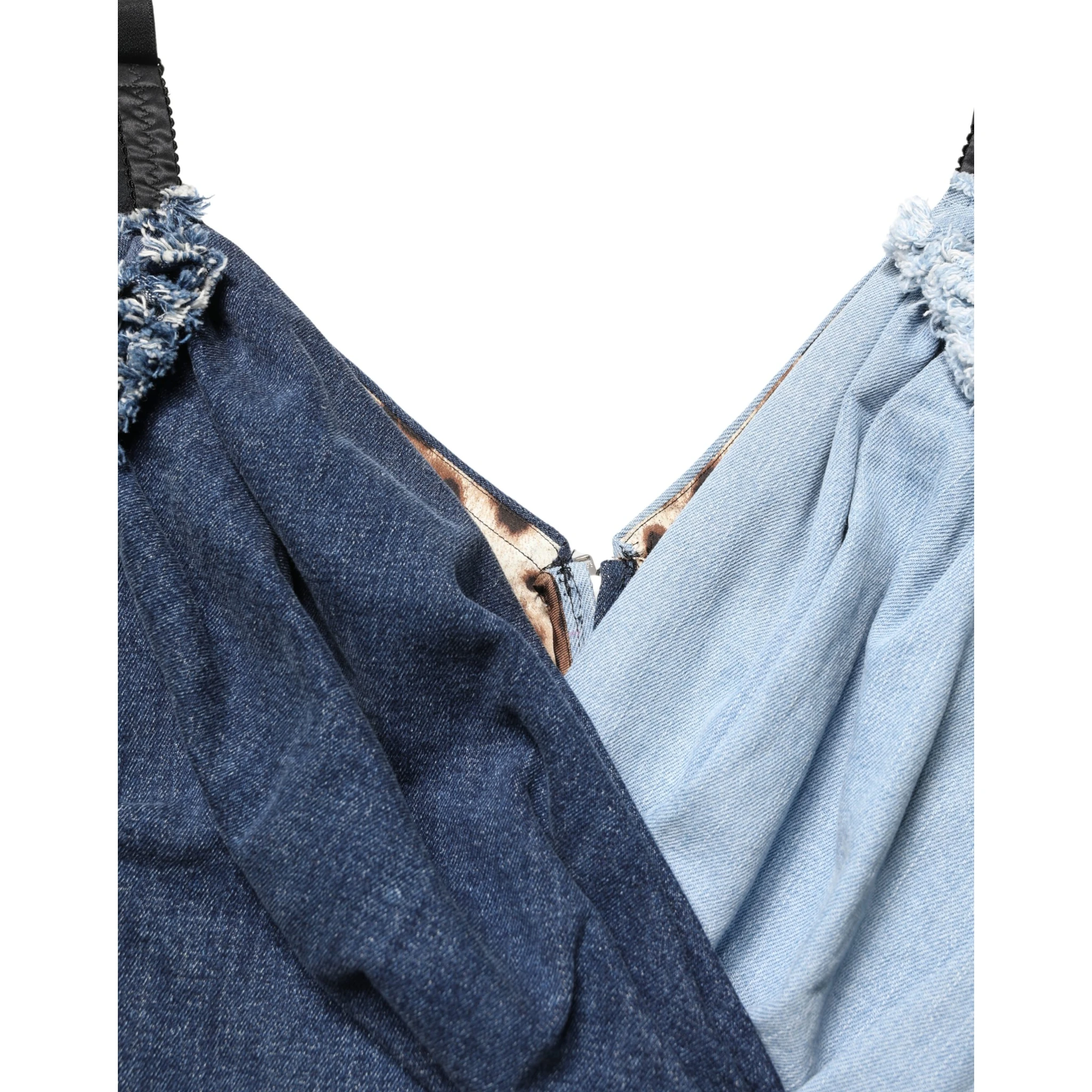 Blue Cotton Patchwork Denim Mini Sheath Dress