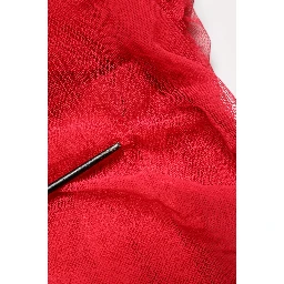 Red Cotton Ruched Stretch Tulle Midi Dress