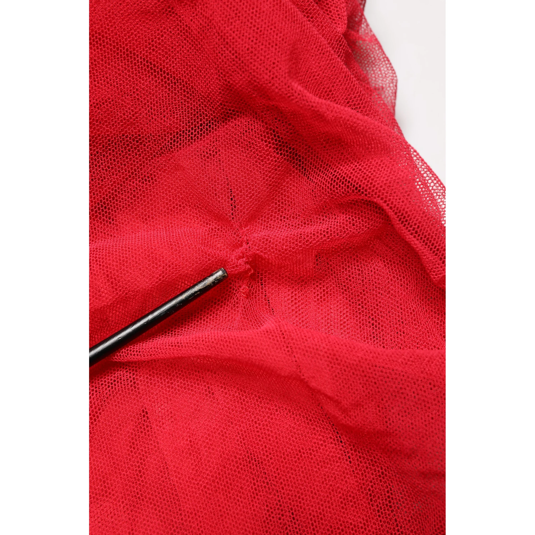 Red Cotton Ruched Stretch Tulle Midi Dress