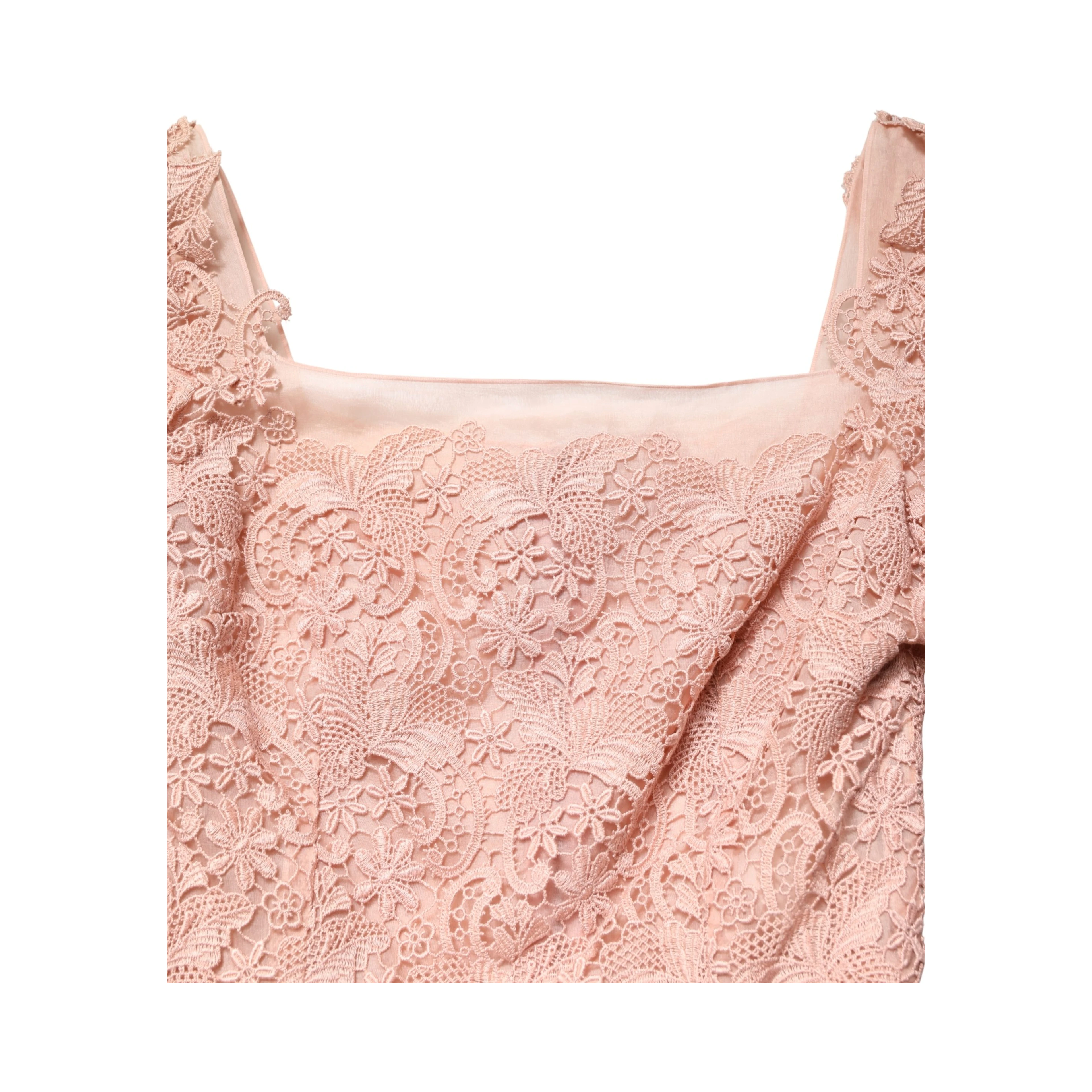Pink Lace Long-Sleeved Evening Gown Dress