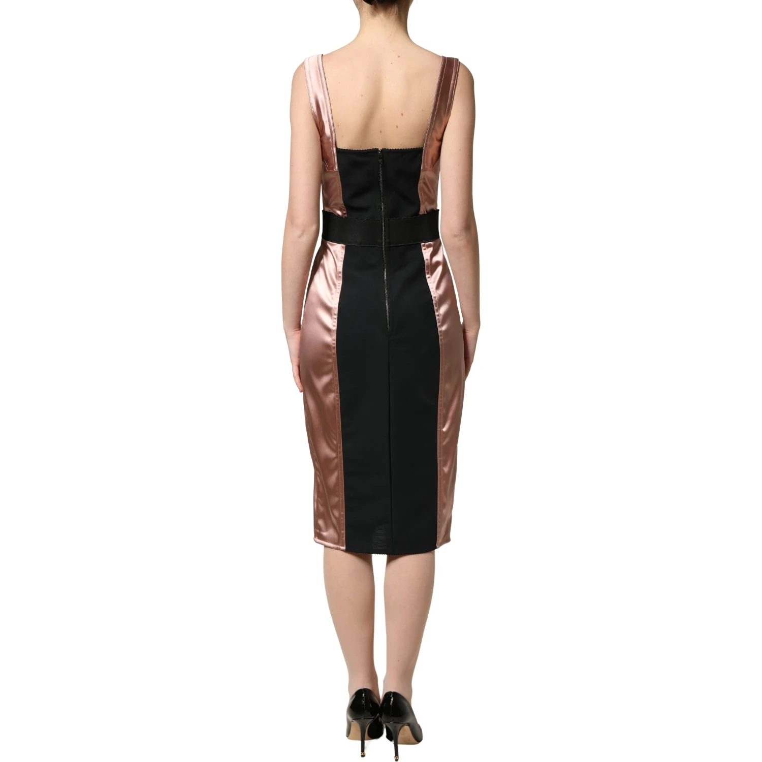 Pink Satin Sweetheart Sheath Corset Midi Dress