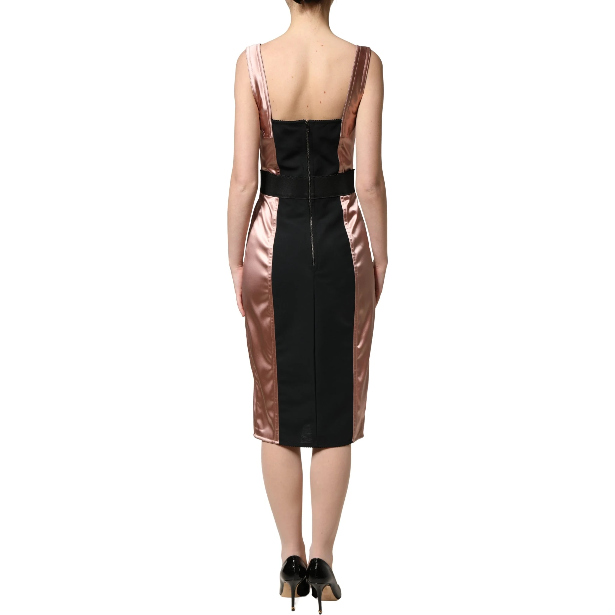 Pink Satin Sweetheart Sheath Corset Midi Dress