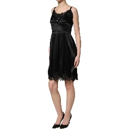 Black Silk Satin Lace Sleeveless Mini Dress