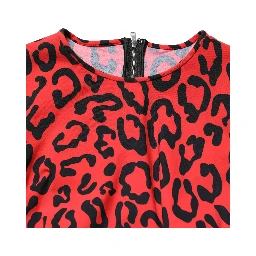 Red Leopard Print Long Sleeves Midi Dress