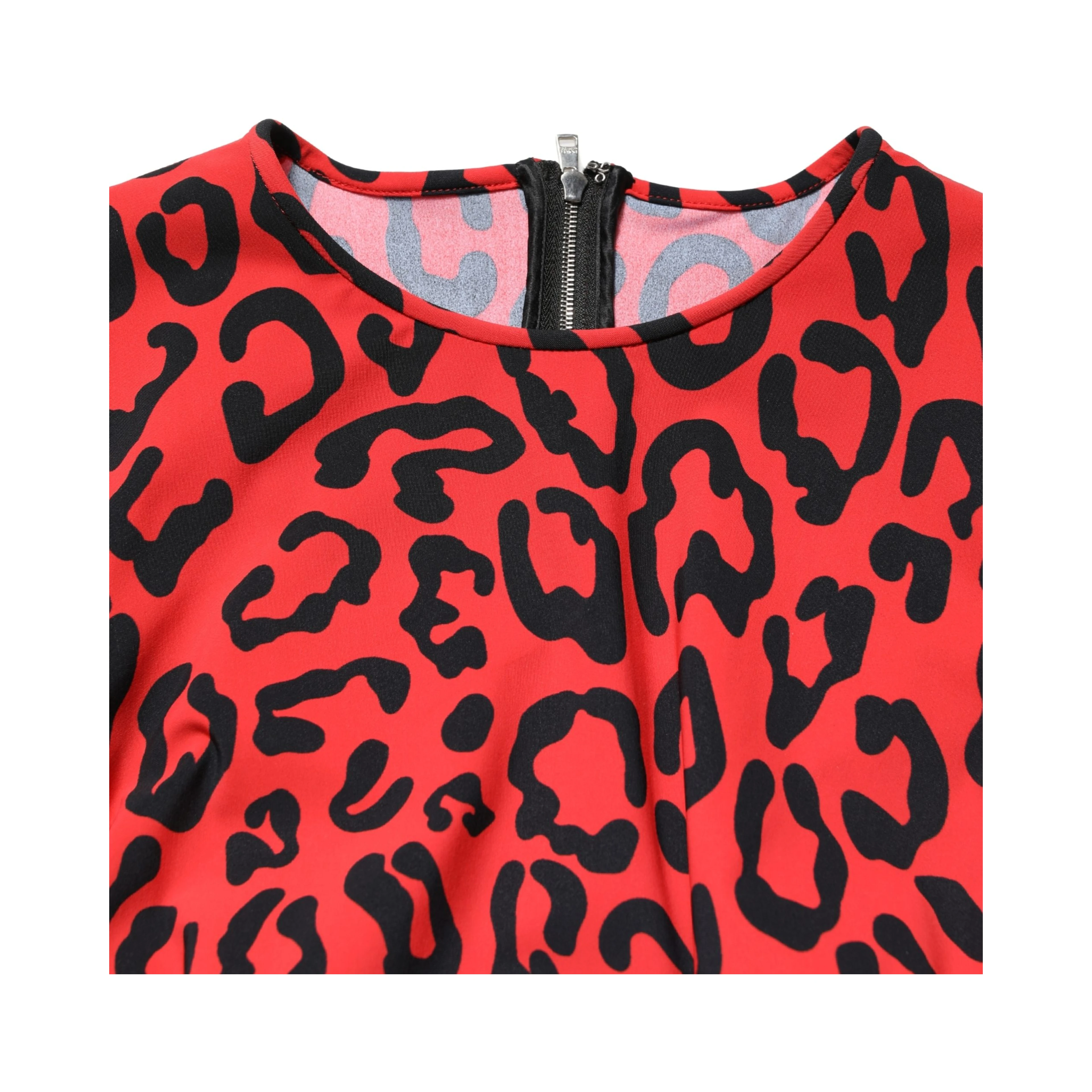 Red Leopard Print Long Sleeves Midi Dress