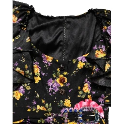 Black Purple Crystal Brooch Silk Midi Dress