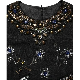 Black Sleeveless Floral Bead Embellishments Dress