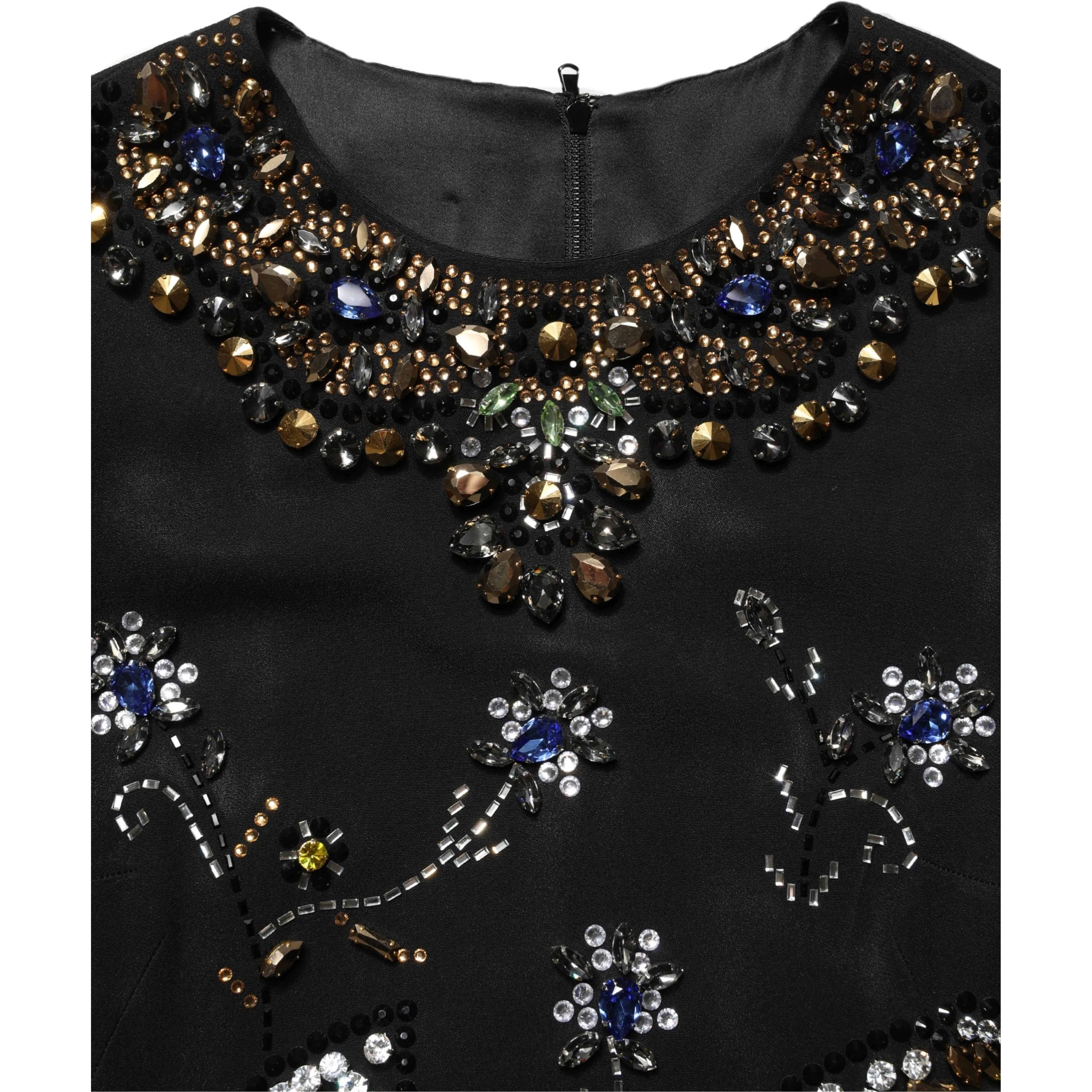 Black Sleeveless Floral Bead Embellishments Dress
