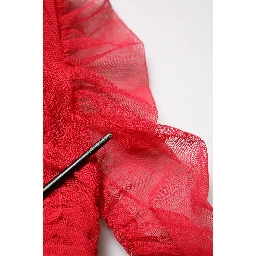 Red Cotton Ruched Stretch Tulle Midi Dress