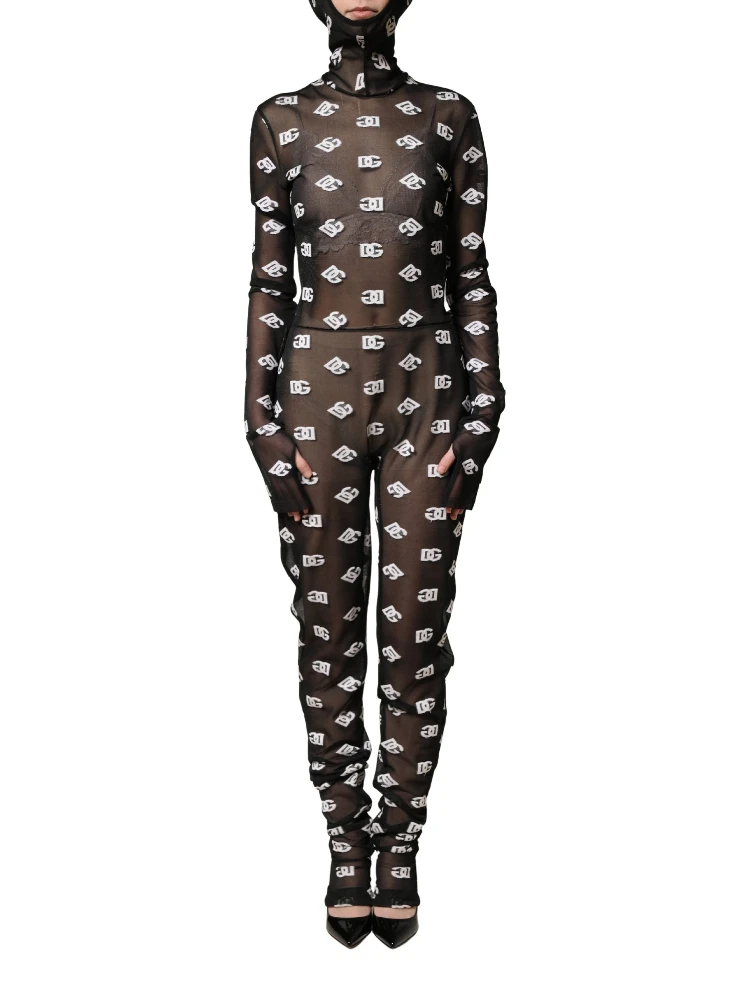 Black White Logo Print Hooded Jumpsuit Dress alternative