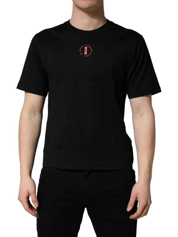 Black Cotton Jersey Logo Patch Crew Neck T-shirt