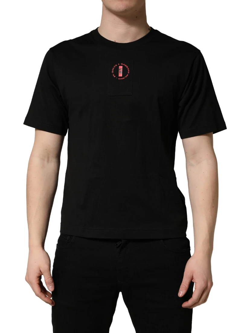 Black Cotton Jersey Logo Patch Crew Neck T-shirt