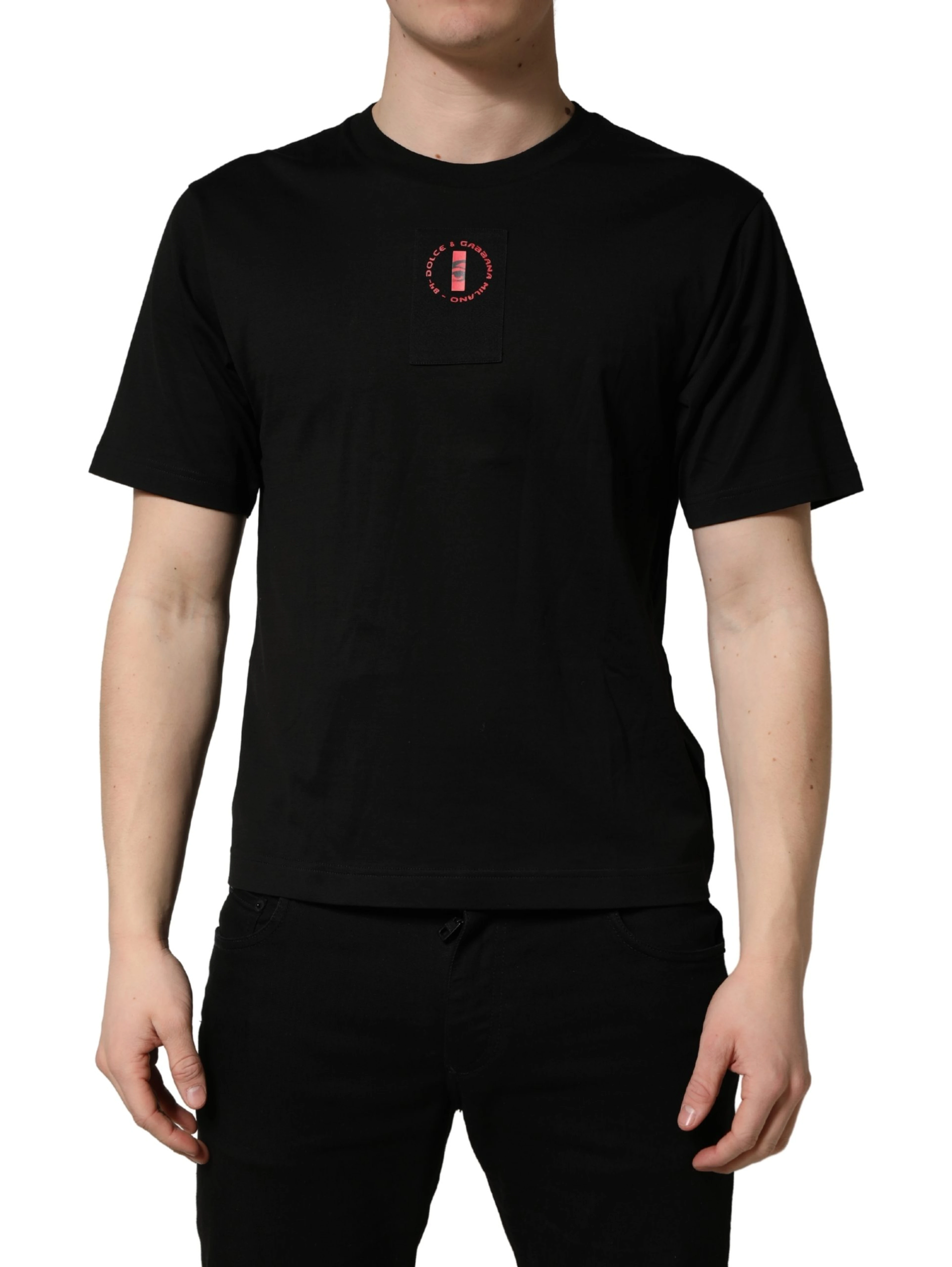 Black Cotton Jersey Logo Patch Crew Neck T-shirt