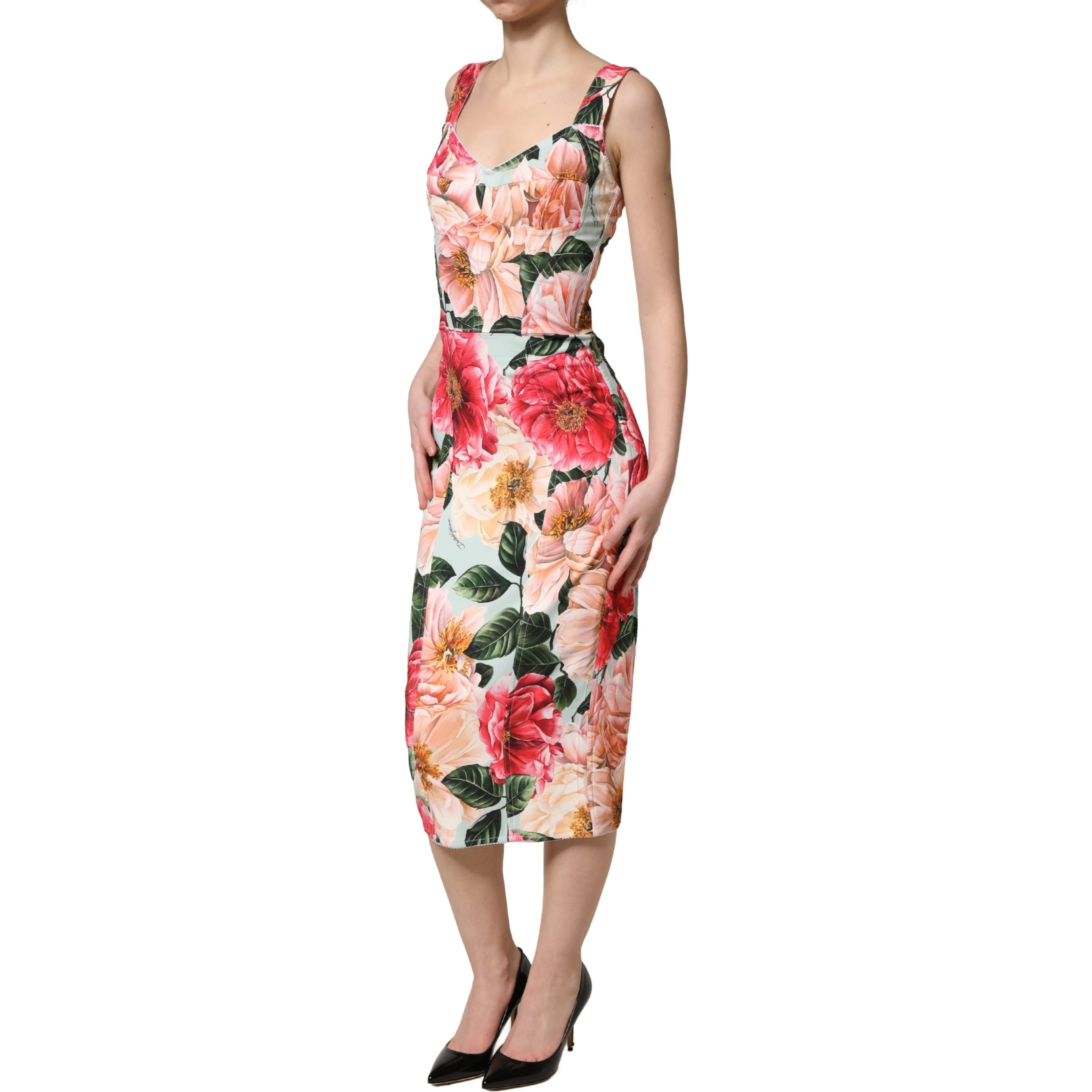 Multicolor Floral Print Viscose Sheath Dress